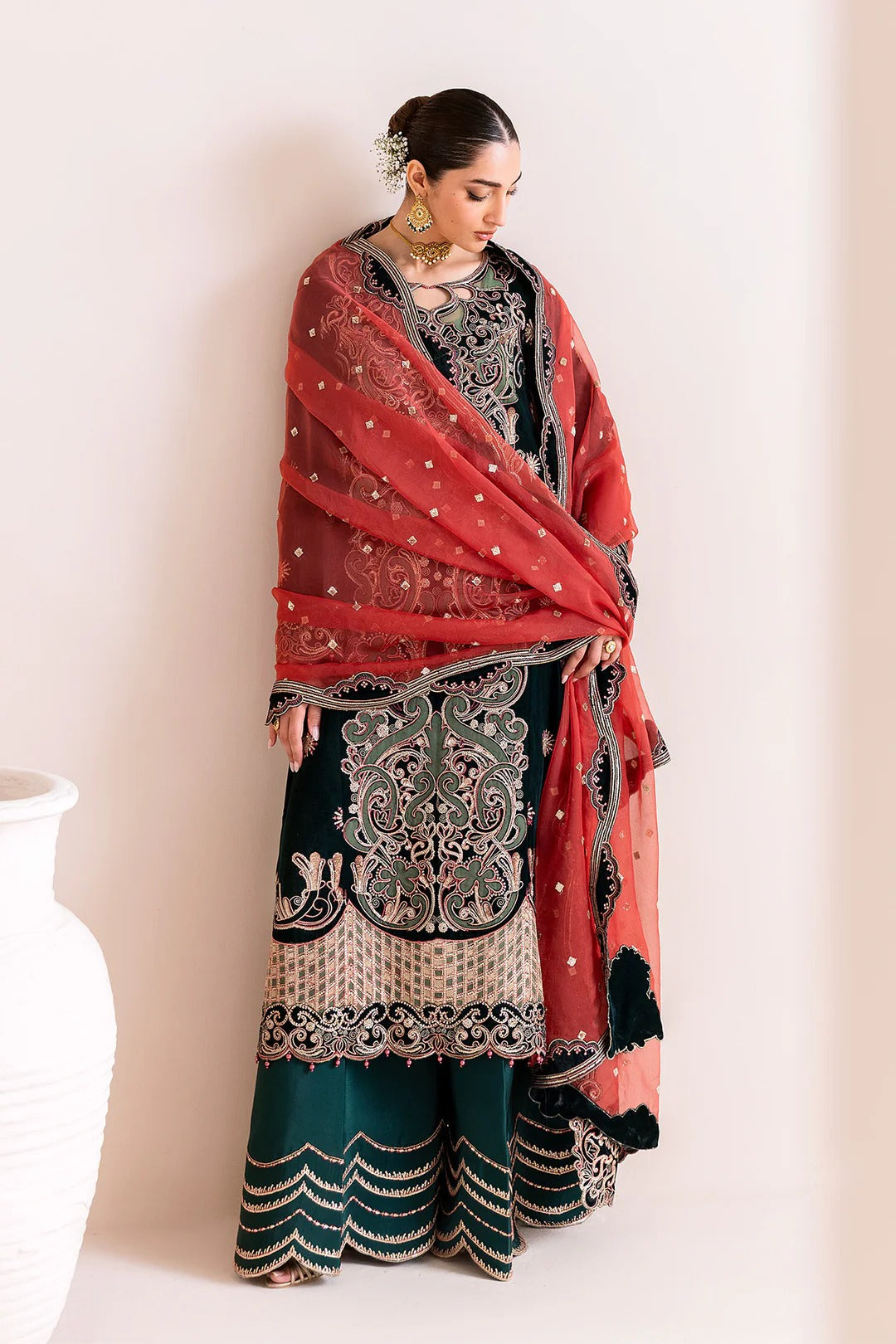 Pakistani Custom Stitched Velvet Dress - 2227-KISWA