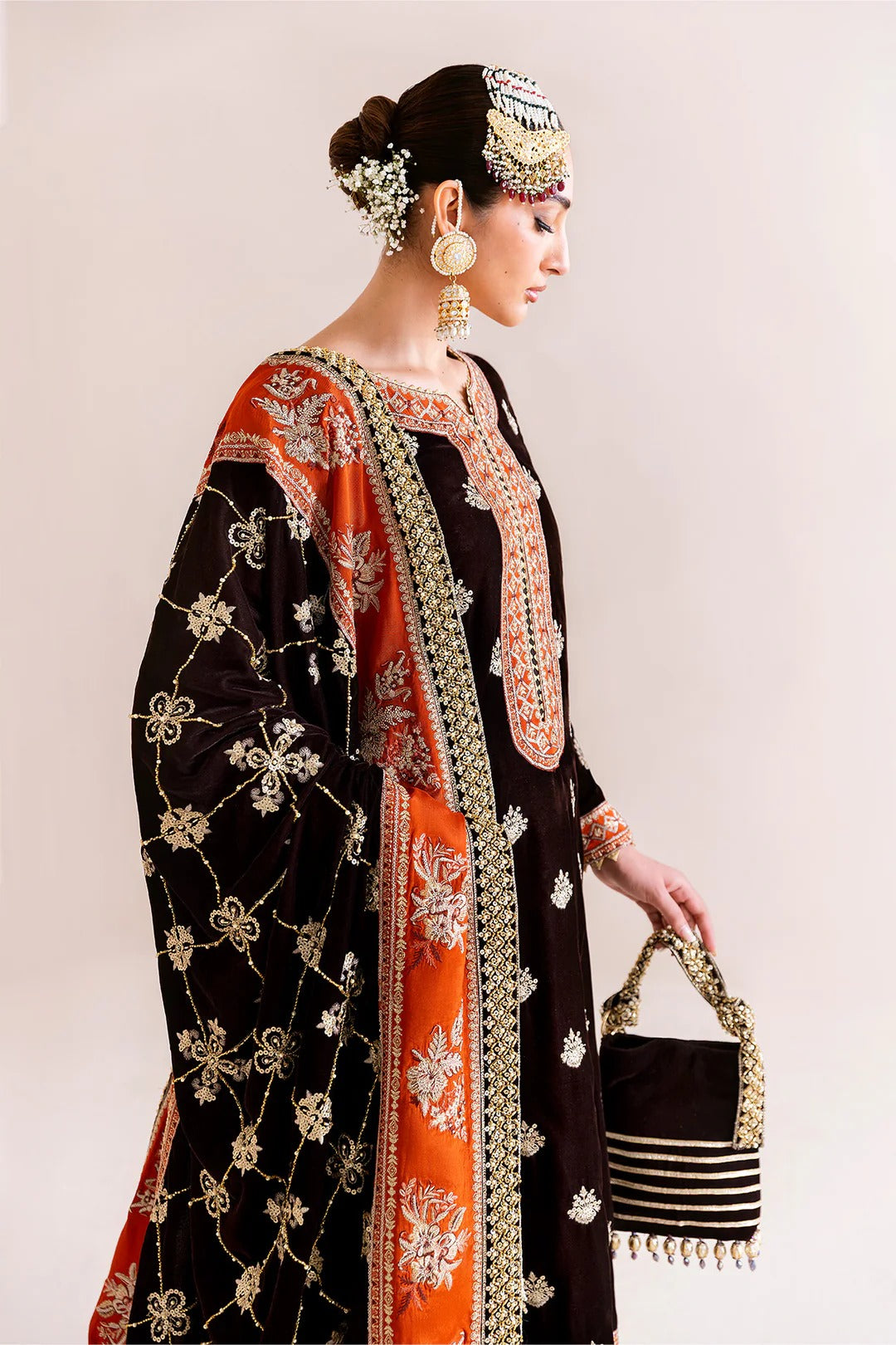 Pakistani Custom Stitched Velvet Dress-2224-SABAAT