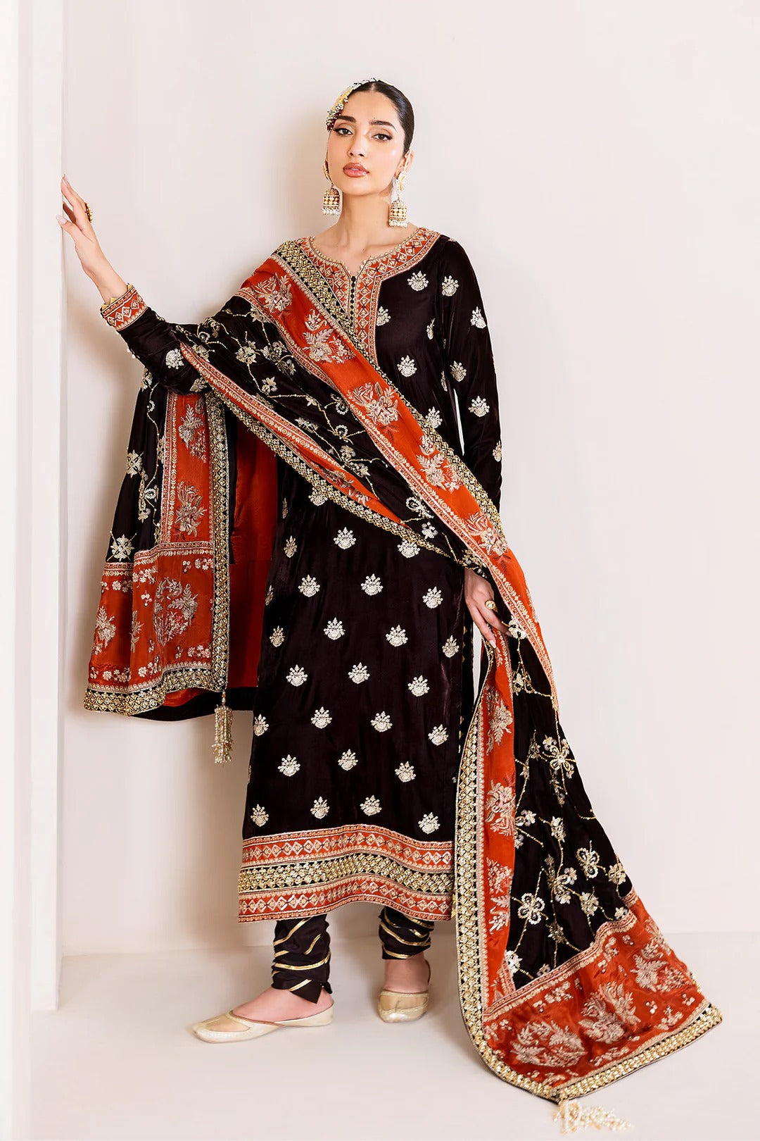Pakistani Custom Stitched Velvet Dress-2224-SABAAT