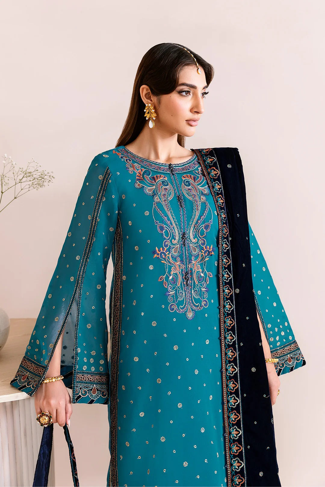 Pakistani Custom Stitched Velvet Dress-2225-NELOFER