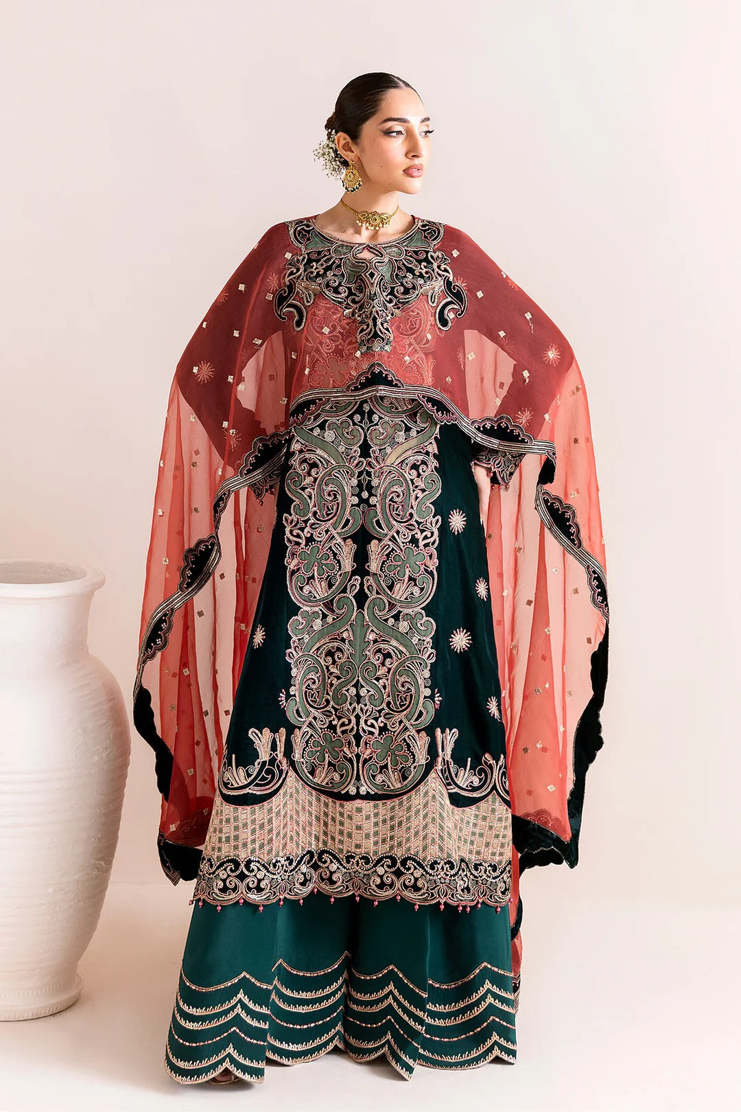 Pakistani Custom Stitched Velvet Dress - 2227-KISWA