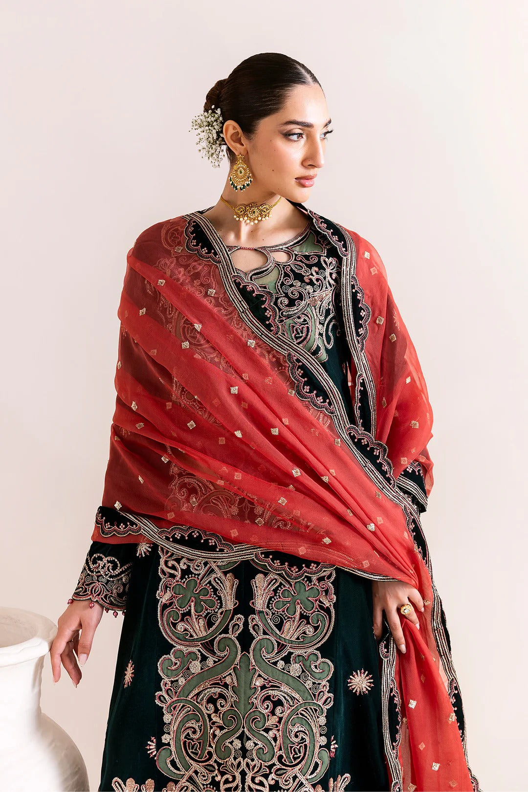 Pakistani Custom Stitched Velvet Dress - 2227-KISWA