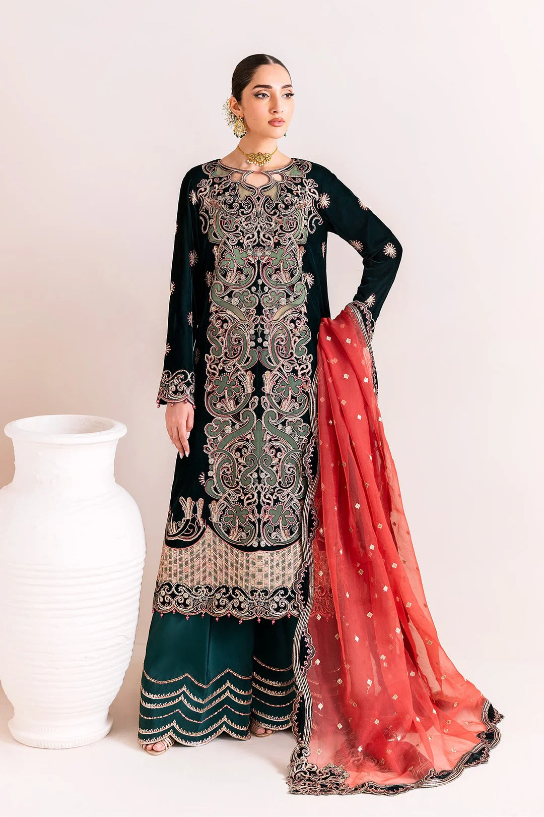 Pakistani Custom Stitched Velvet Dress - 2227-KISWA
